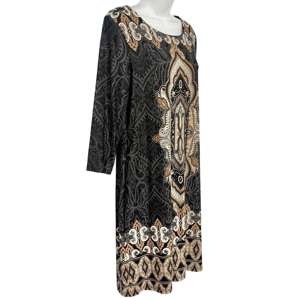 Charter Club Gray Brown Cream Filigree 3/4 Sleeve Sheath Dress Petite size L PL - Picture 5 of 9